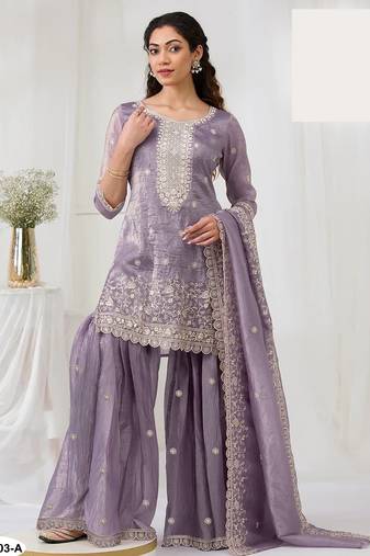 Light purple crush georgette semi stitched wedding suits