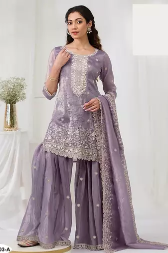 Light purple crush georgette semi stitched wedding suits