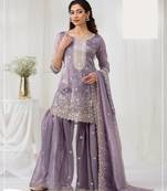 Light purple crush georgette Embroidered Salwar suits