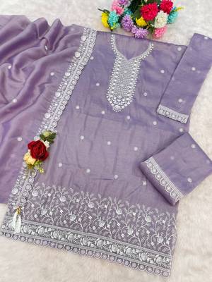 Light purple crush georgette Embroidered Salwar suit-Full Stitched Free size 2