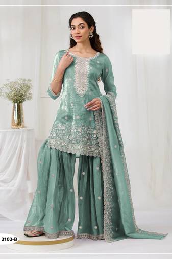 Aqua blue crush georgette semi stitched wedding suits