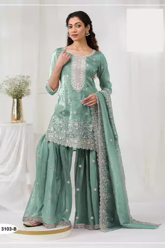 Aqua blue crush georgette semi stitched wedding suits
