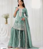 Aqua blue crush georgette Embroidered Salwar suit-Full Stitched Free size