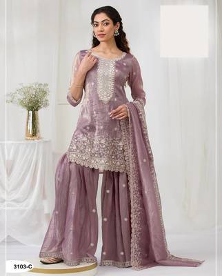 Lavender crush georgette Embroidered Salwar suit 1