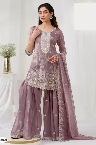 Lavender crush georgette semi stitched wedding suits