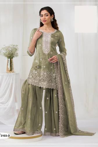 Light green crush georgette semi stitched wedding suits