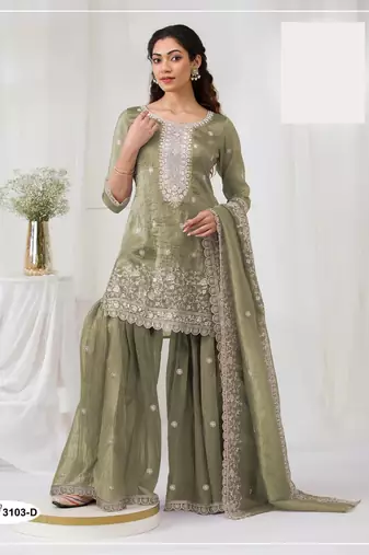Light green crush georgette semi stitched wedding suits