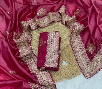 rani pink color wedding wear gold silk blend crush saree 2