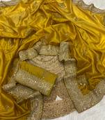 Mustered Yellow Color Wedding Wear Gold Silk Crush Saree