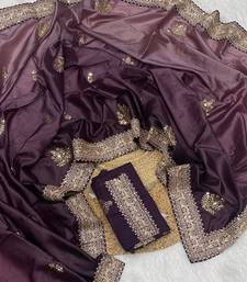 Plum Color Wedding Wear Gold Silk Crush Saree