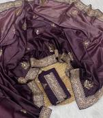 Plum Color Wedding Wear Gold Silk Crush Saree