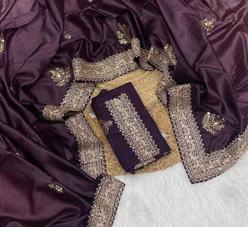 Plum Color Wedding Wear Gold Silk Crush Saree