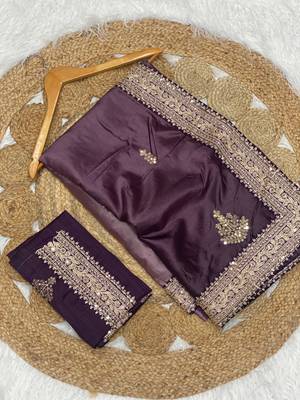 Plum Color Wedding Wear Gold Silk Crush Saree 3
