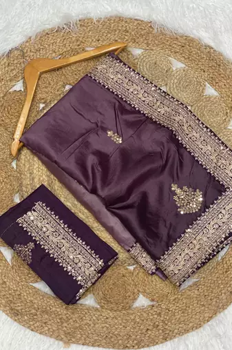 Plum Color Wedding Wear Gold Silk Crush Saree