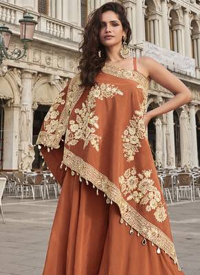 Orange crepe silk embroidered western Palazzo with blouse 1
