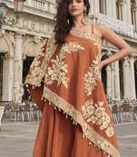 Orange crepe silk embroidered western Palazzo with blouse