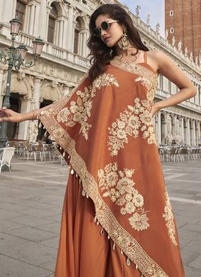 Orange crepe silk embroidered western Palazzo with blouse 2