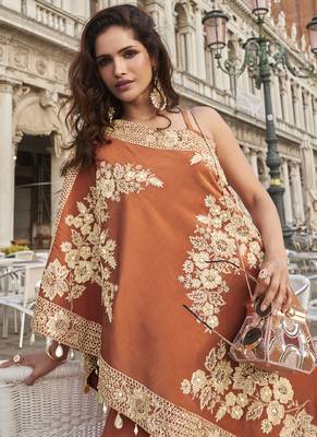 Orange crepe silk embroidered western Palazzo with blouse 3