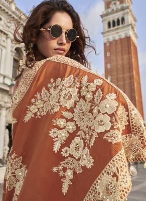Orange crepe silk embroidered western Palazzo with blouse 4