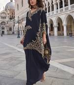 Blue crepe silk embroidered western Palazzo suit