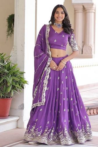 Lavender Vichitra Silk With Heavy Sequins & Thread Embroidered work Wedding Lehenga Choli