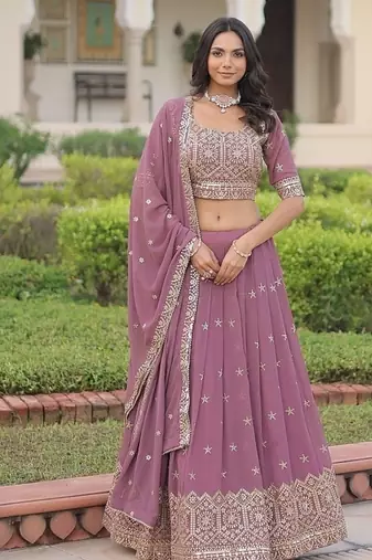 Designer Faux Georgette With Sequins & Zari Multi Embroidered work Wedding Lehenga Choli