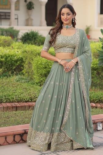 Designer Faux Georgette With Sequins & Zari Multi Embroidered work Wedding Lehenga Choli