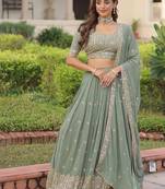 Designer Faux Georgette With Sequins & Zari Multi Embroidered work Wedding Lehenga Choli