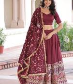 Designer Vichitra Silk With Heavy Sequins & Thread Embroidered work Wedding Lehenga Choli