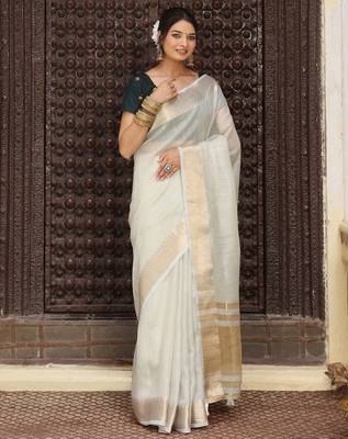 Ligth white plan cotton saree casual wear saree with blouse 2