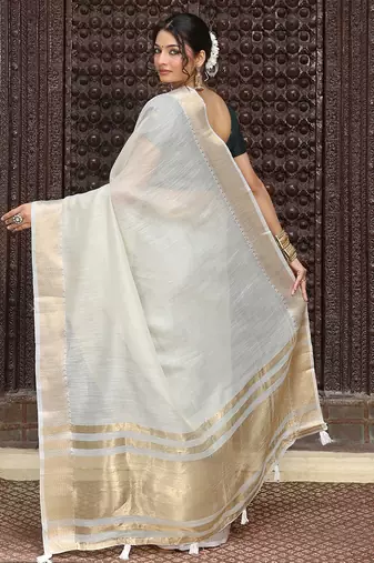 Ligth white plan cotton saree casual wear saree with blouse