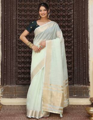 Ligth green plan cotton saree casual wear saree with blouse 1