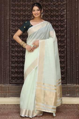Ligth green plan cotton saree casual wear saree with blouse