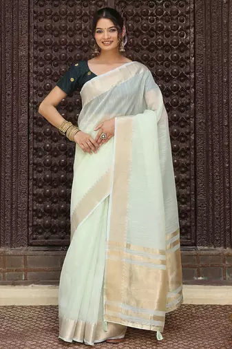 Ligth green plan cotton saree casual wear saree with blouse
