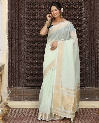 Ligth green plan cotton saree casual wear saree with blouse 2