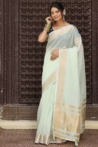 Ligth green plan cotton saree casual wear saree with blouse