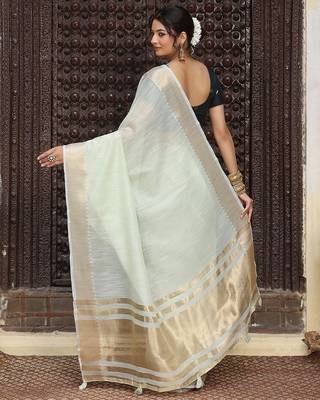 Ligth green plan cotton saree casual wear saree with blouse 3