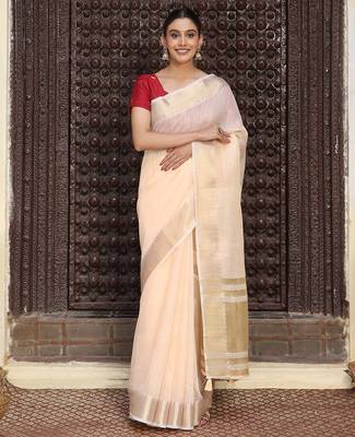 Ligth orange plan cotton saree casual wear saree with blouse 1