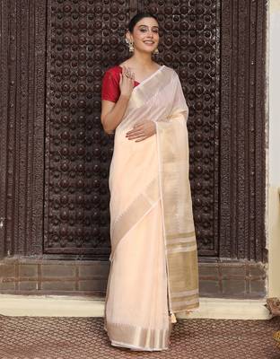 Ligth orange plan cotton saree casual wear saree with blouse 2