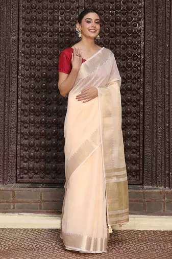 Ligth orange plan cotton saree casual wear saree with blouse