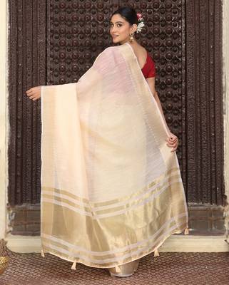 Ligth orange plan cotton saree casual wear saree with blouse 3