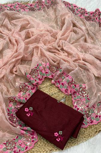 Pink Color Party Wear Soft Organza Saree