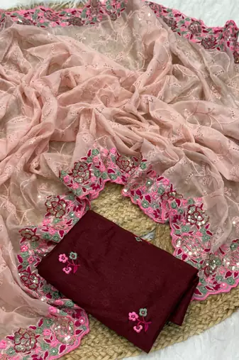 Pink Color Party Wear Soft Organza Saree