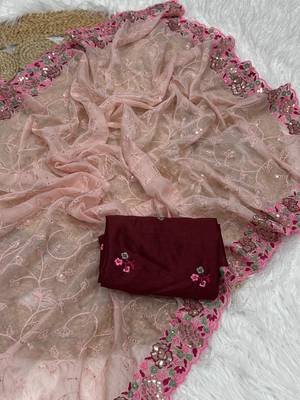 Pink Color Party Wear Soft Organza Saree 2