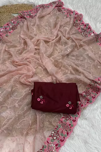 Pink Color Party Wear Soft Organza Saree