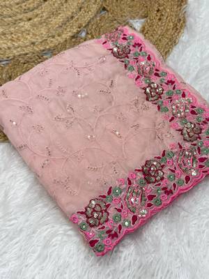 Pink Color Party Wear Soft Organza Saree 3