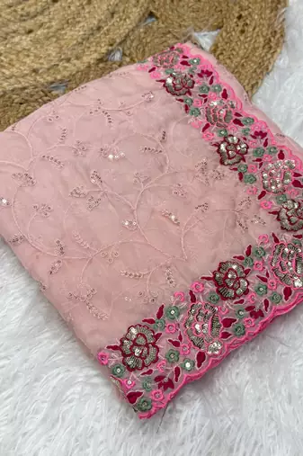 Pink Color Party Wear Soft Organza Saree