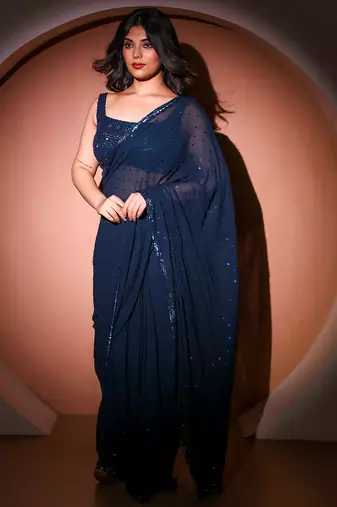 Blue georgette saree