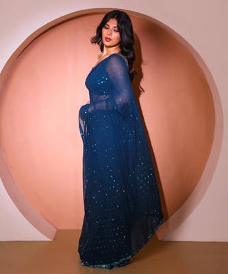 Blue georgette saree 2