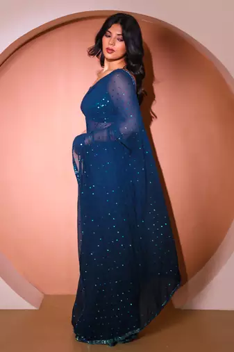 Blue georgette saree
